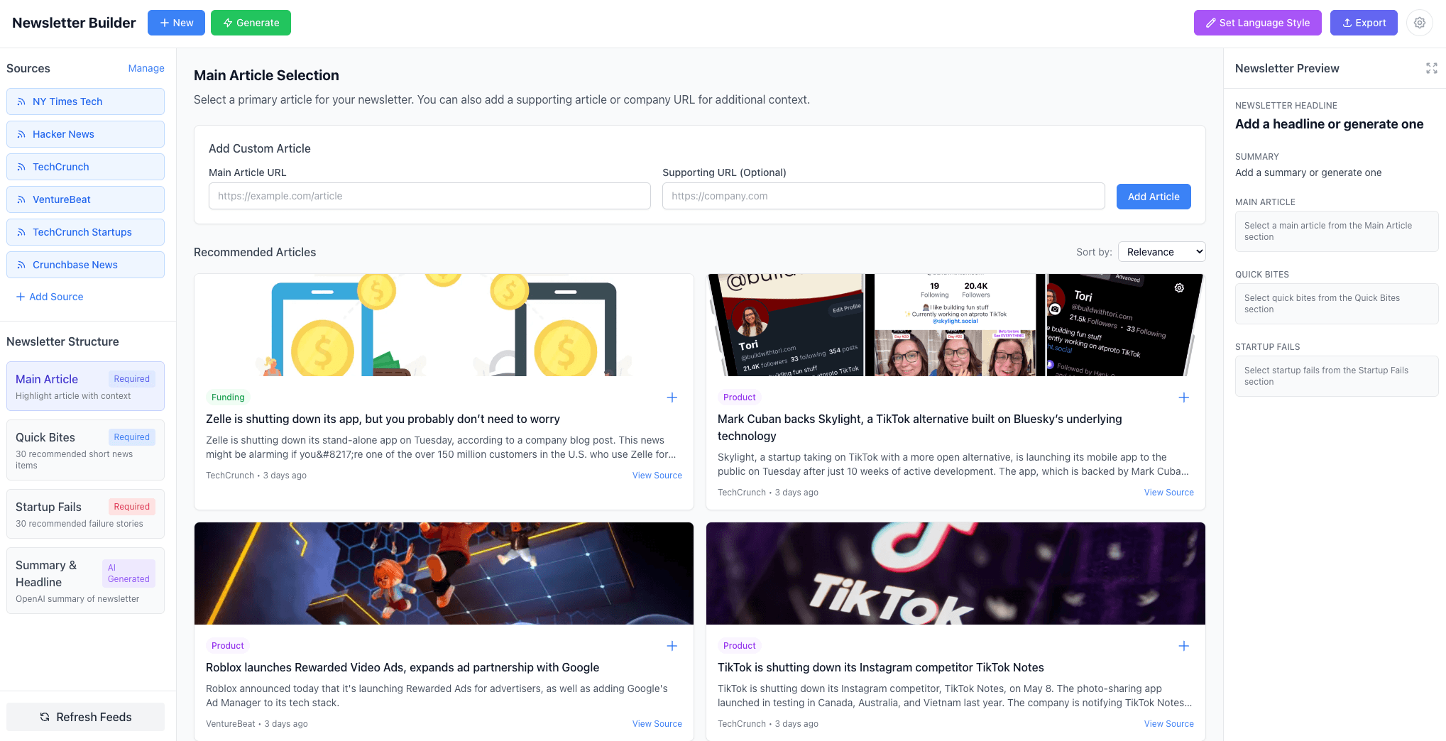 Newsletter Builder Dashboard
